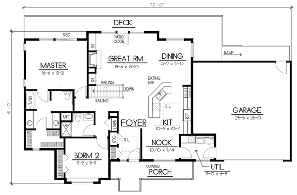 One-Story Ranch Level One of Plan 91605