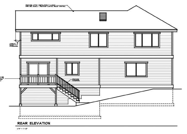 Traditional Rear Elevation of Plan 91606