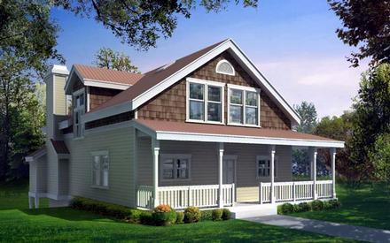 Bungalow Craftsman Narrow Lot Elevation of Plan 91623