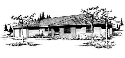 One-Story Ranch Southwest Elevation of Plan 91641