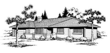 One-Story Ranch Southwest Elevation of Plan 91643