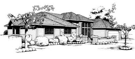 Contemporary Prairie Style Southwest Elevation of Plan 91655