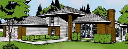 Contemporary Prairie Style Southwest Elevation of Plan 91674