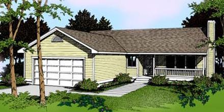 Country One-Story Ranch Traditional Elevation of Plan 91687