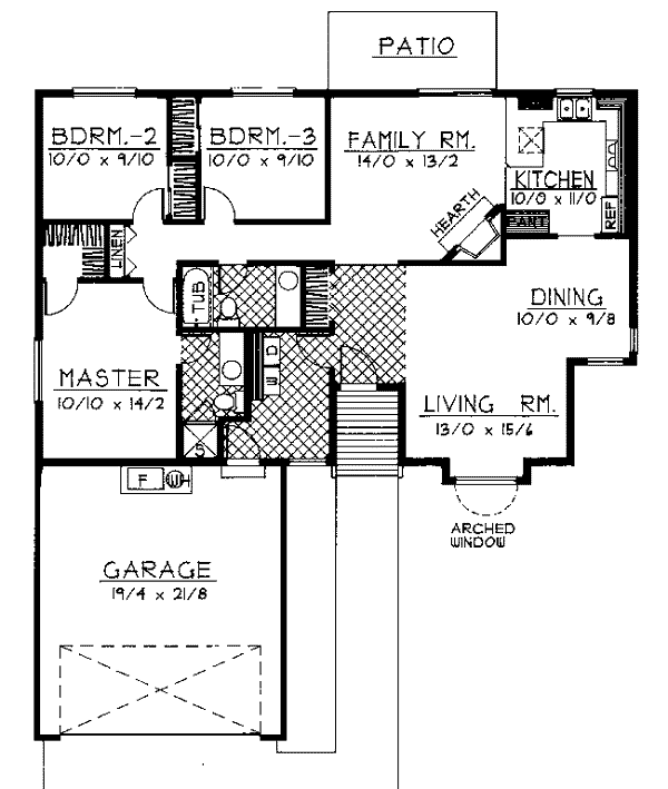 One-Story Ranch Traditional Level One of Plan 91688