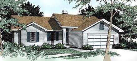 Country One-Story Ranch Traditional Elevation of Plan 91689