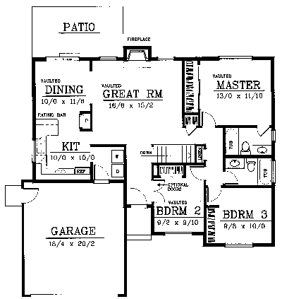 One-Story Ranch Traditional Level One of Plan 91693