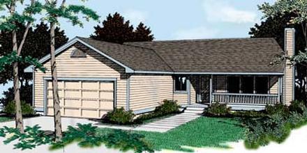 Country One-Story Ranch Traditional Elevation of Plan 91697