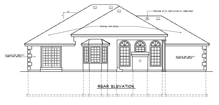 Mediterranean One-Story Rear Elevation of Plan 91814