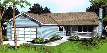 Country One-Story Ranch Traditional Elevation of Plan 91844