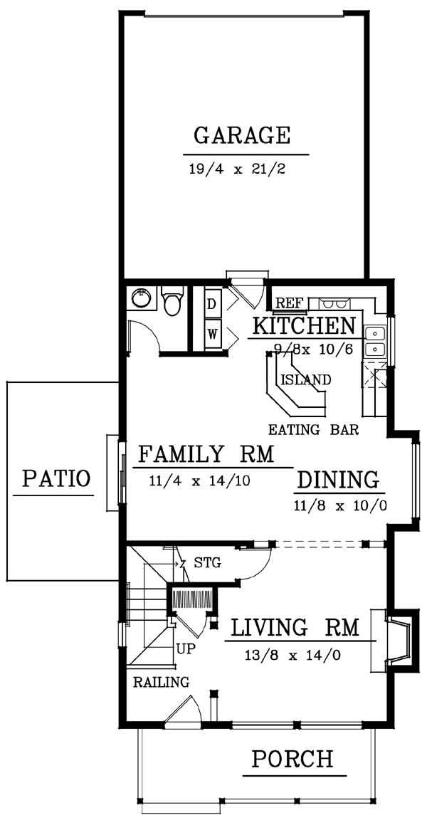 Bungalow Craftsman Narrow Lot Level One of Plan 91857