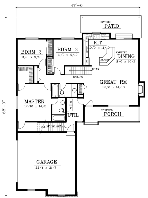 Country One-Story Level One of Plan 91870