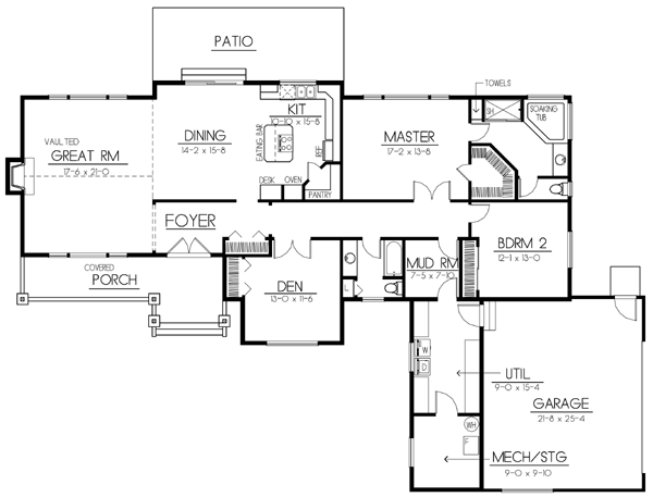 One-Story Ranch Traditional Level One of Plan 91871