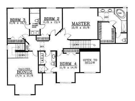 House Plan 91872 Second Level Plan