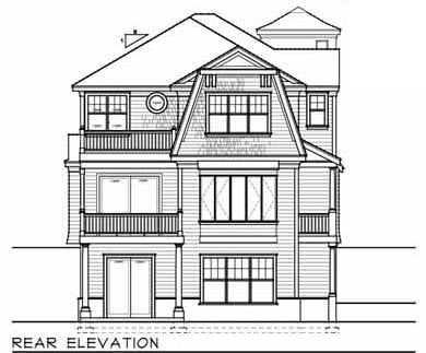 Cape Cod Narrow Lot Rear Elevation of Plan 91873