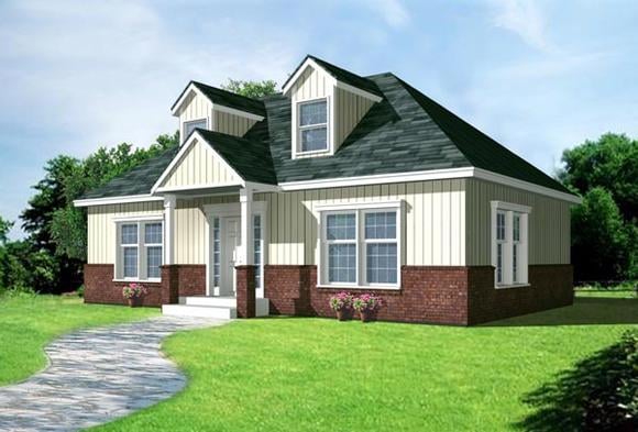 Cape Cod, Narrow Lot, One-Story House Plan 91874 with 2 Beds, 1 Baths Elevation