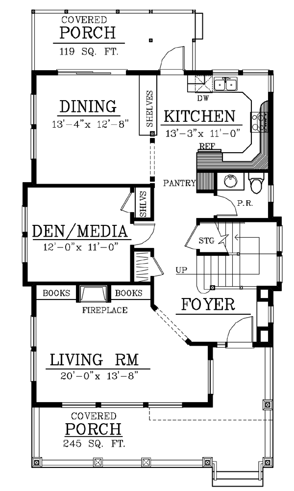 Bungalow Craftsman Narrow Lot Level One of Plan 91876