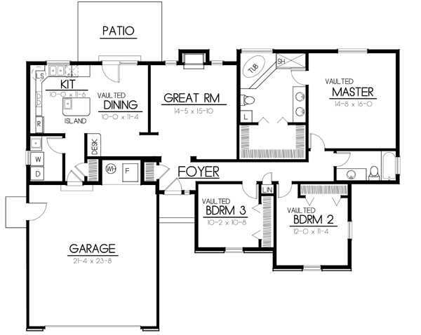 One-Story Ranch Traditional Level One of Plan 91895