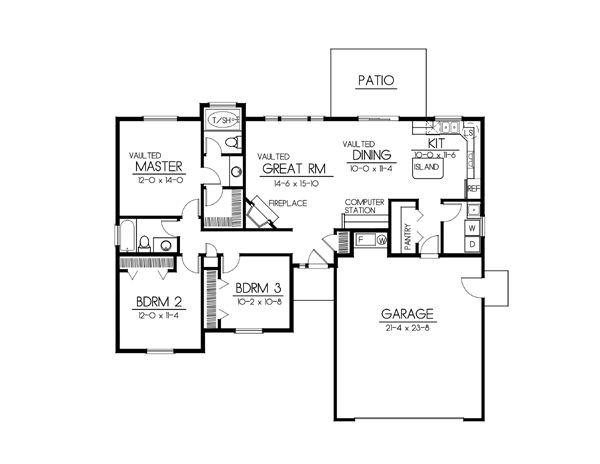 One-Story Ranch Traditional Level One of Plan 91899