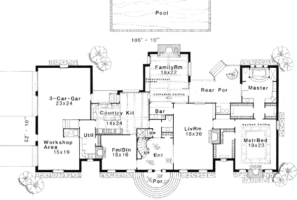 Colonial French Country Level One of Plan 92201