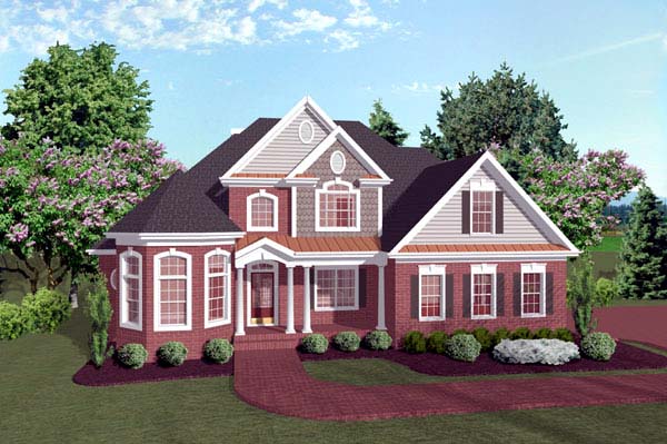 Traditional Plan with 2253 Sq. Ft., 4 Bedrooms, 3 Bathrooms, 2 Car Garage Elevation