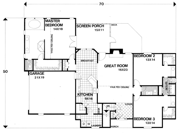 One-Story Ranch Traditional Level One of Plan 92356