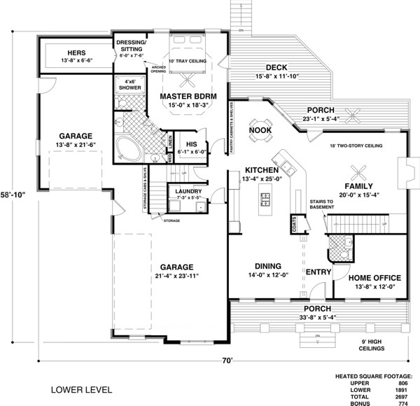 Colonial Craftsman Traditional Level One of Plan 92392