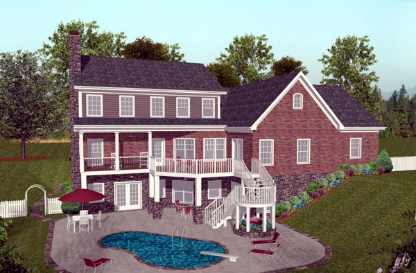 Colonial Craftsman Traditional Rear Elevation of Plan 92392