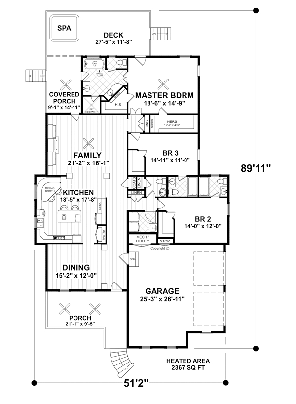Cottage Craftsman Southern Level One of Plan 92397
