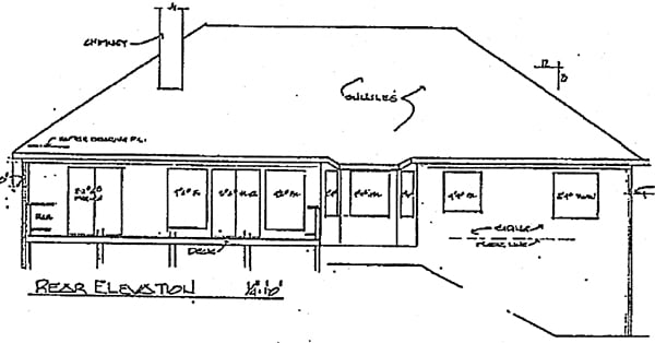 European One-Story Ranch Rear Elevation of Plan 92404