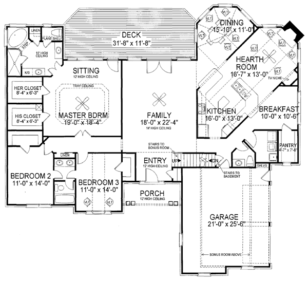 One-Story Ranch Level One of Plan 92418