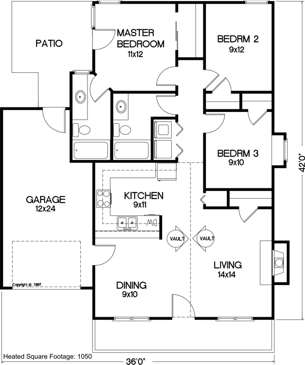 House Plan 92438 Country Style With 1050 Sq Ft 3 Bed 2 Bath