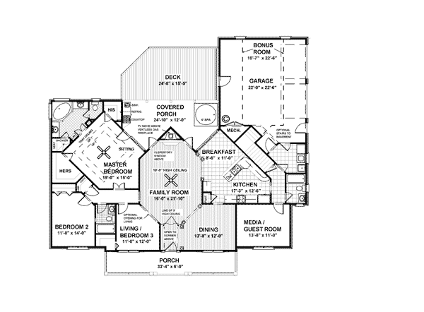 Cape Cod Country Farmhouse One-Story Ranch Level One of Plan 92446