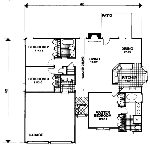 One-Story Ranch Level One of Plan 92479