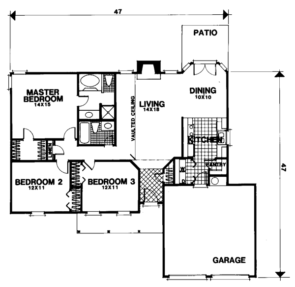 One-Story Ranch Level One of Plan 92480
