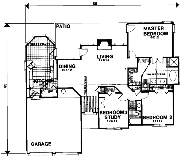 One-Story Ranch Level One of Plan 92483