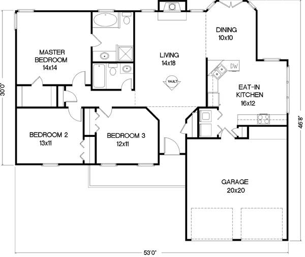 One-Story Ranch Level One of Plan 92484