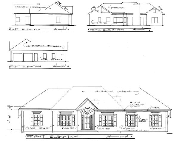 One-Story Traditional Rear Elevation of Plan 92495