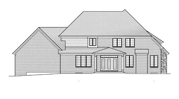 Country, Traditional Plan with 3166 Sq. Ft., 3 Bedrooms, 2 Bathrooms, 3 Car Garage Rear Elevation