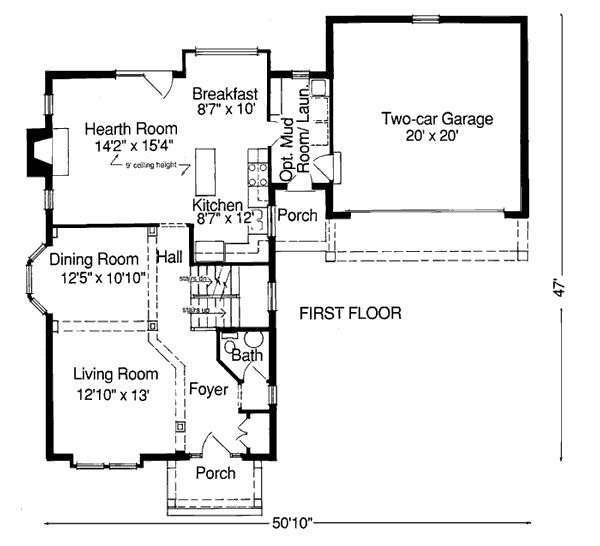 Colonial Farmhouse Level One of Plan 92678