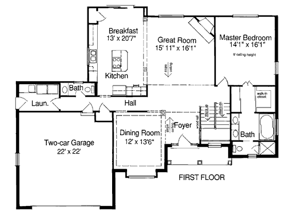 Country One-Story Ranch Level One of Plan 92680