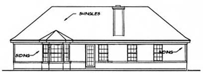 One-Story Ranch Rear Elevation of Plan 93017