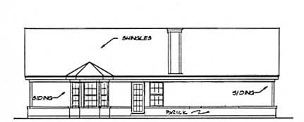 One-Story Ranch Rear Elevation of Plan 93020