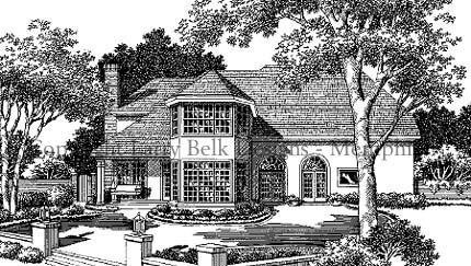 European Plan with 3109 Sq. Ft., 4 Bedrooms, 4 Bathrooms, 2 Car Garage Rear Elevation