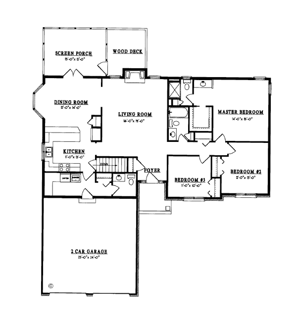 One-Story Ranch Level One of Plan 93100