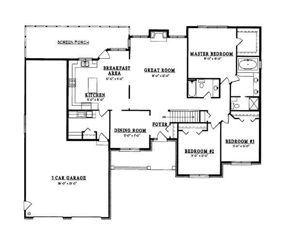 One-Story Traditional Level One of Plan 93103