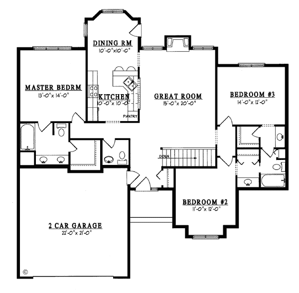 One-Story Ranch Level One of Plan 93120