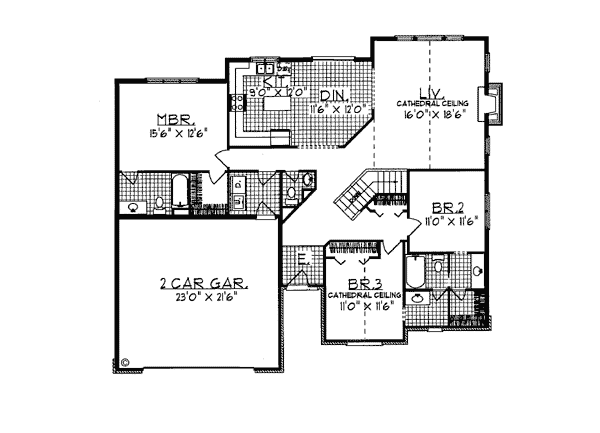 Bungalow Country European Level One of Plan 93149