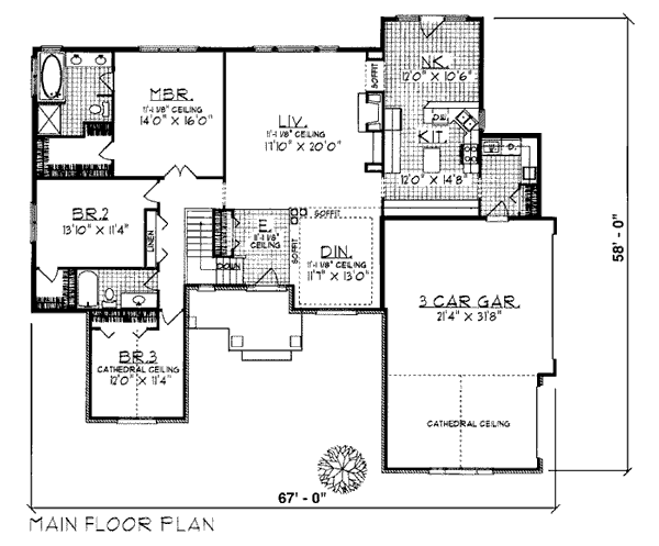 European One-Story Ranch Level One of Plan 93158