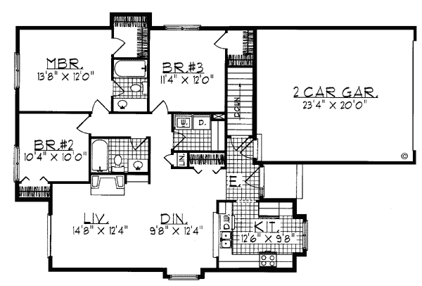 One-Story Ranch Level One of Plan 93160